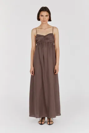 DALLAS CHOCOLATE LINEN MAXI DRESS