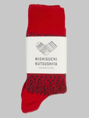 Nishiguchi Kutsushita Wool Jacquard Socks Red