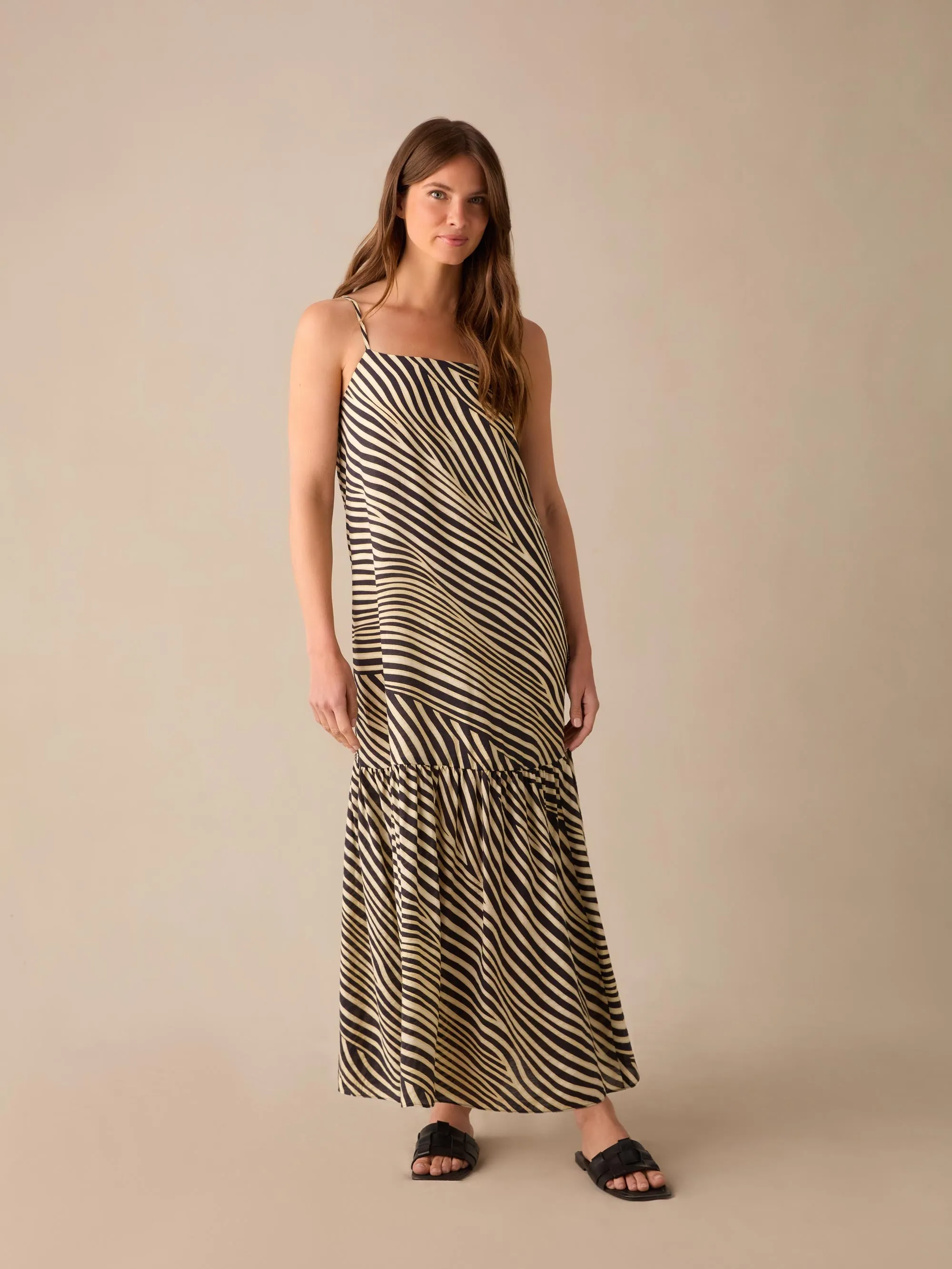 Petite Neutral Animal Print Tiered Maxi Dress