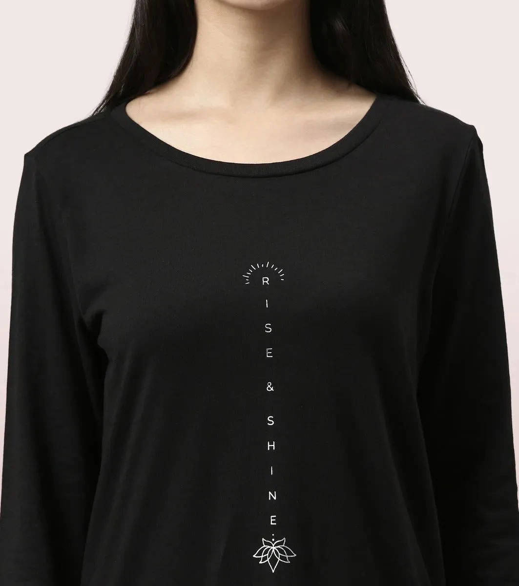 Tunic Tee – Solid | Long Sleeve Tunic Tee With Side Slit & Mindful Graphic