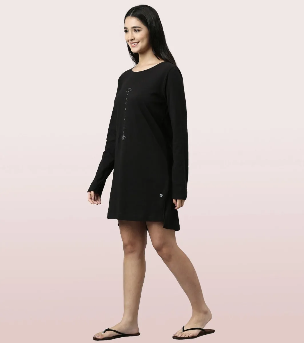 Tunic Tee – Solid | Long Sleeve Tunic Tee With Side Slit & Mindful Graphic