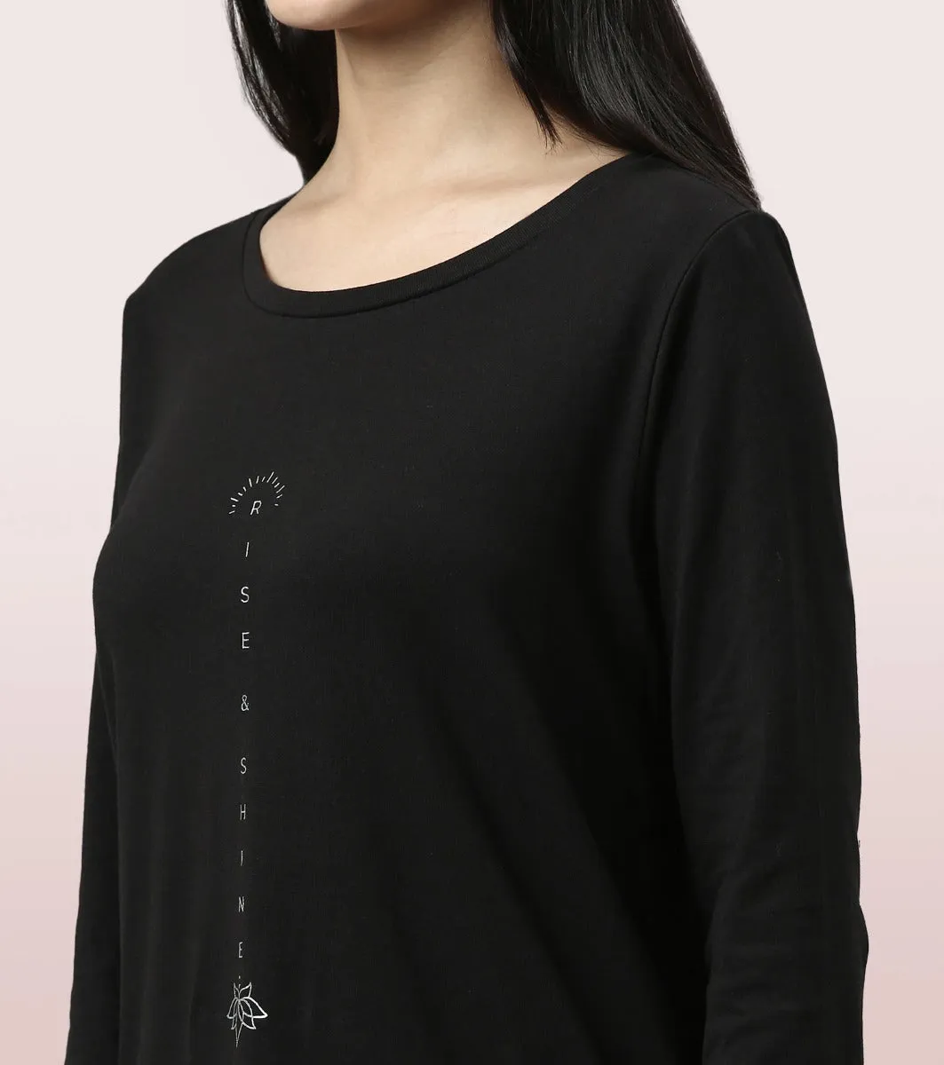 Tunic Tee – Solid | Long Sleeve Tunic Tee With Side Slit & Mindful Graphic