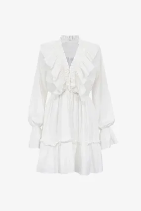 White Long Sleeve Ruffle Mini Dress